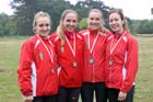 Aldershot Farnham and District winners of the senior womens 4 stage relay, from left to right: Lillian Partridge, Emelia Gorecka, Louise Small and Stephanie Twell at the ERRA Mens 6 and Womens 4 Stage Road Relays, Sutton Park, Birmingham Road Relays.
